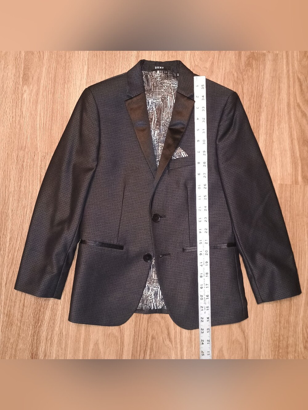 Boy's DKNY Black Textured Satin-Trim Blazer